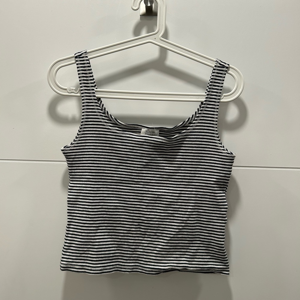 Zara black and white striped cropped tank top